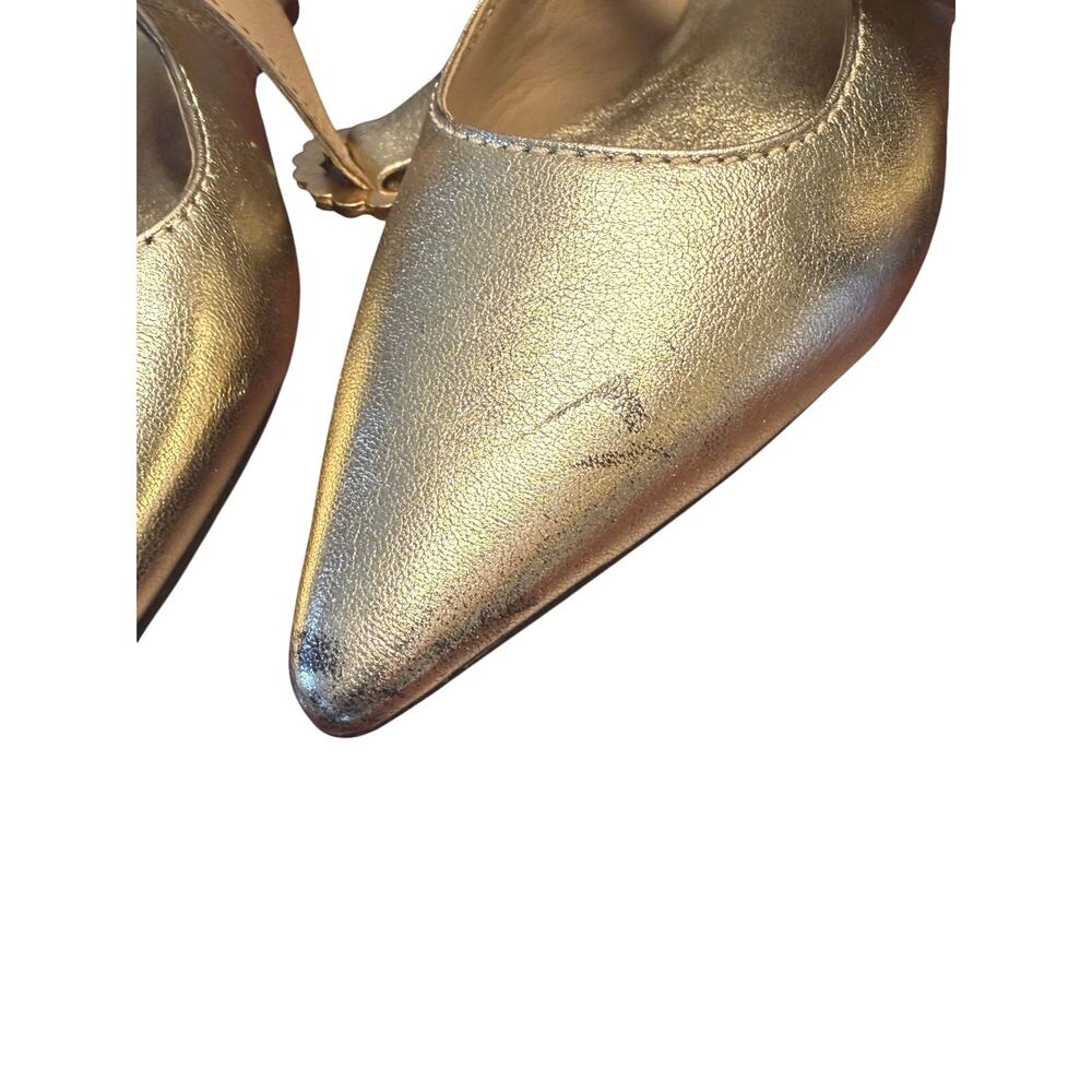 Free People Gold Metallic Pointed Toe Flats Pearl Buckle Strap Size 7 - Picture 10 of 10